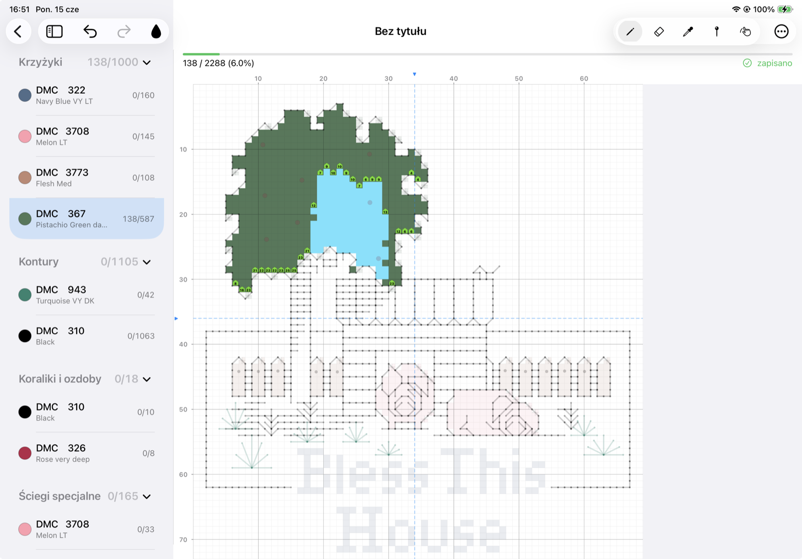 Pattern canvas with the thread menu